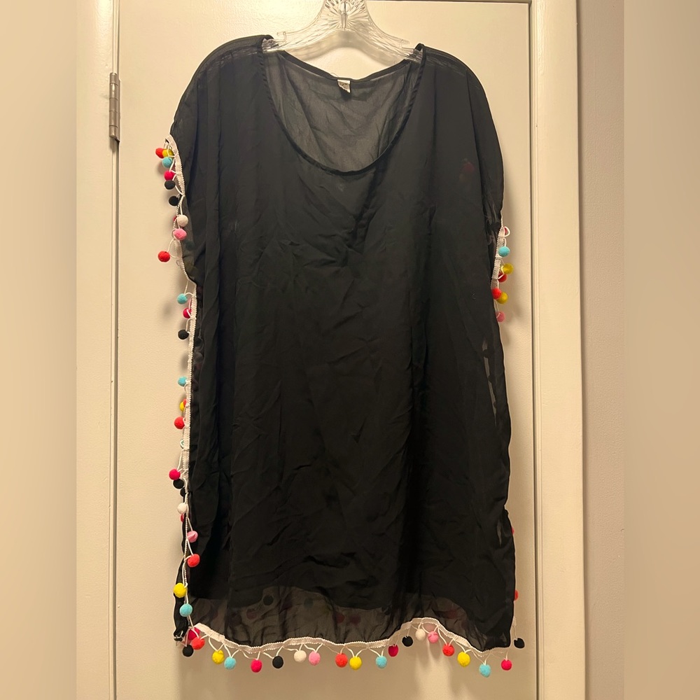 Black coverup with Pom colorful balls